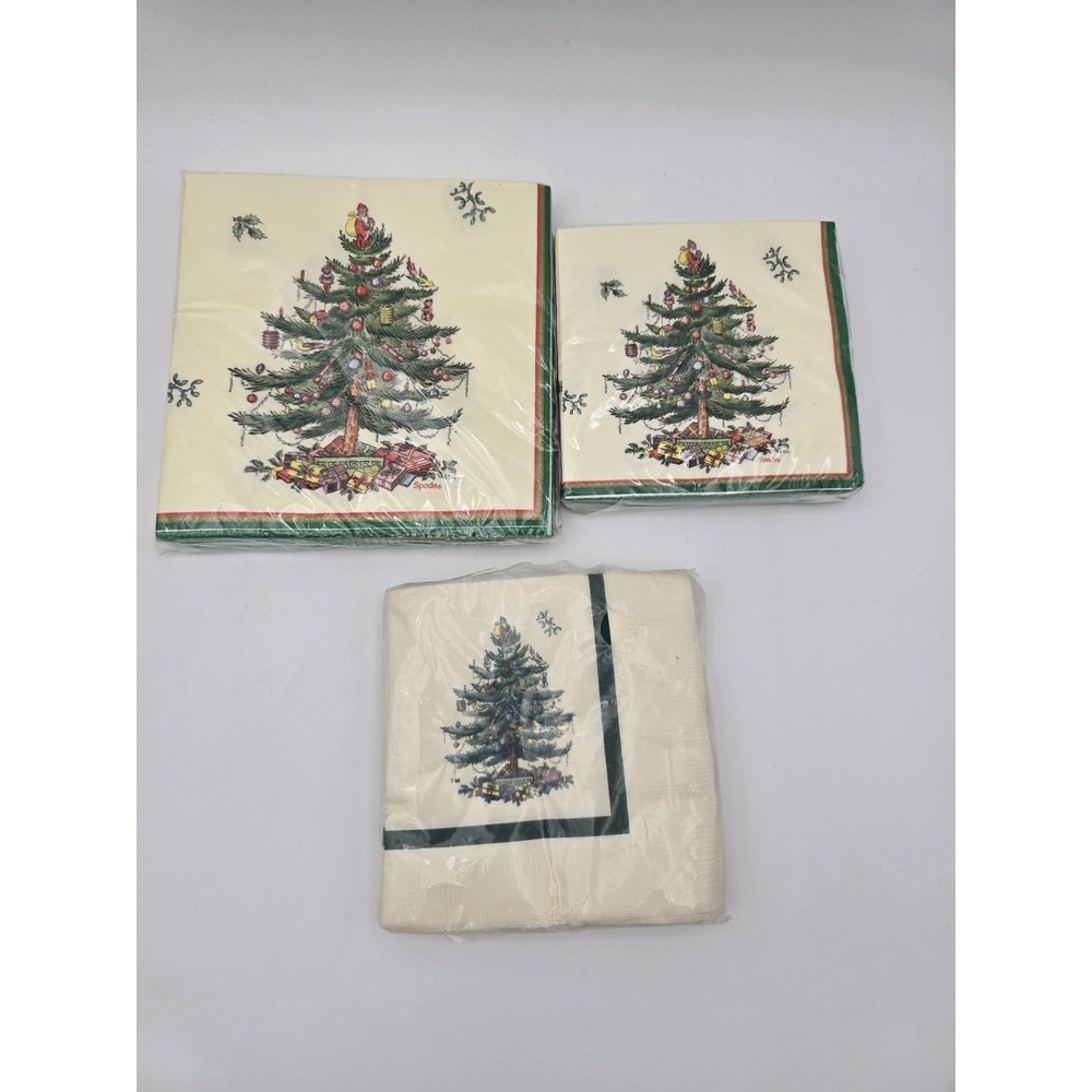 Qty 3 Spode Christmas Tree Dinner & Cocktail Beverage Paper  Napkins Tissue